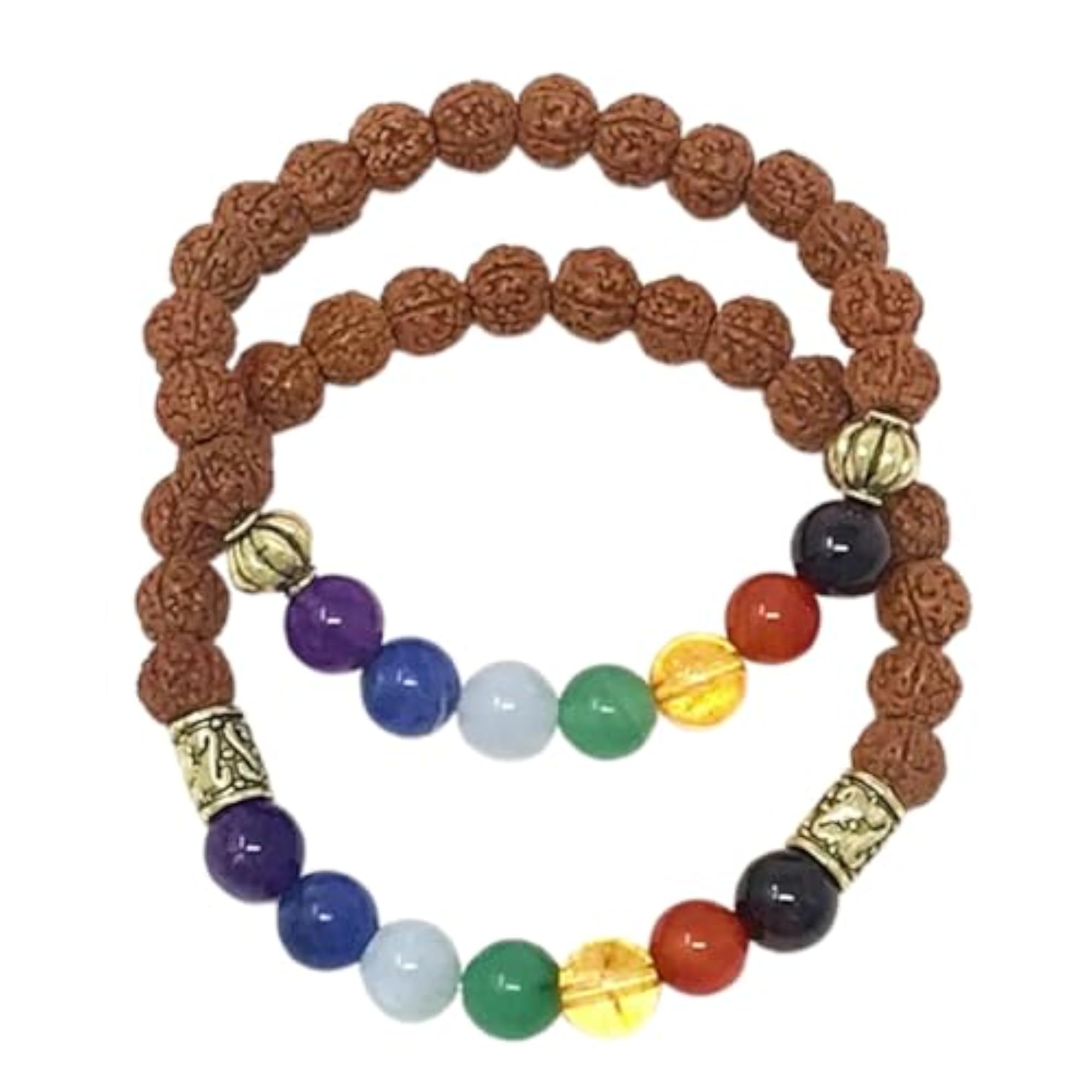 7 Chakra Stone & Rudraksha Couples Love Bracelet Set